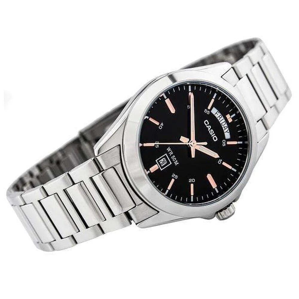 Reloj Casio MTP-1370D-1A2V Acero Inoxidable Negro Día y Fecha 50M
