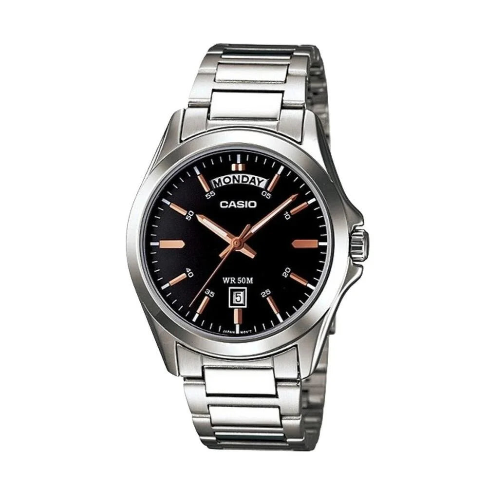 Reloj Casio MTP-1370D-1A2V Acero Inoxidable Negro Día y Fecha 50M