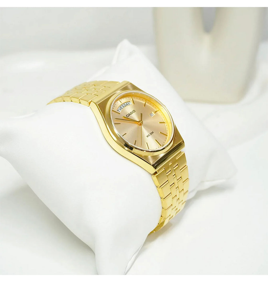 Reloj Casio MTP-B146G-9A Dorado Acero Inoxidable Día y Fecha 50M