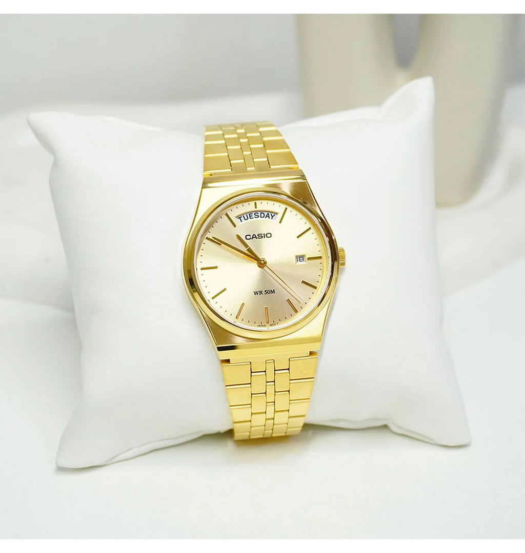 Reloj Casio MTP-B146G-9A Dorado Acero Inoxidable Día y Fecha 50M