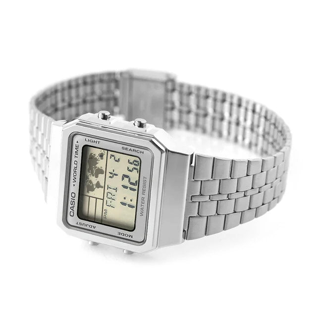 Reloj Casio Vintage A500WA-7DF Plateado Digital Hora Mundial