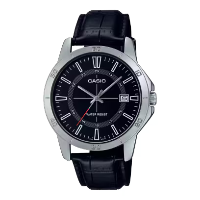 Reloj Casio MTP-V004L-1C Correa de Cuero Negro Esfera Negra Clásico