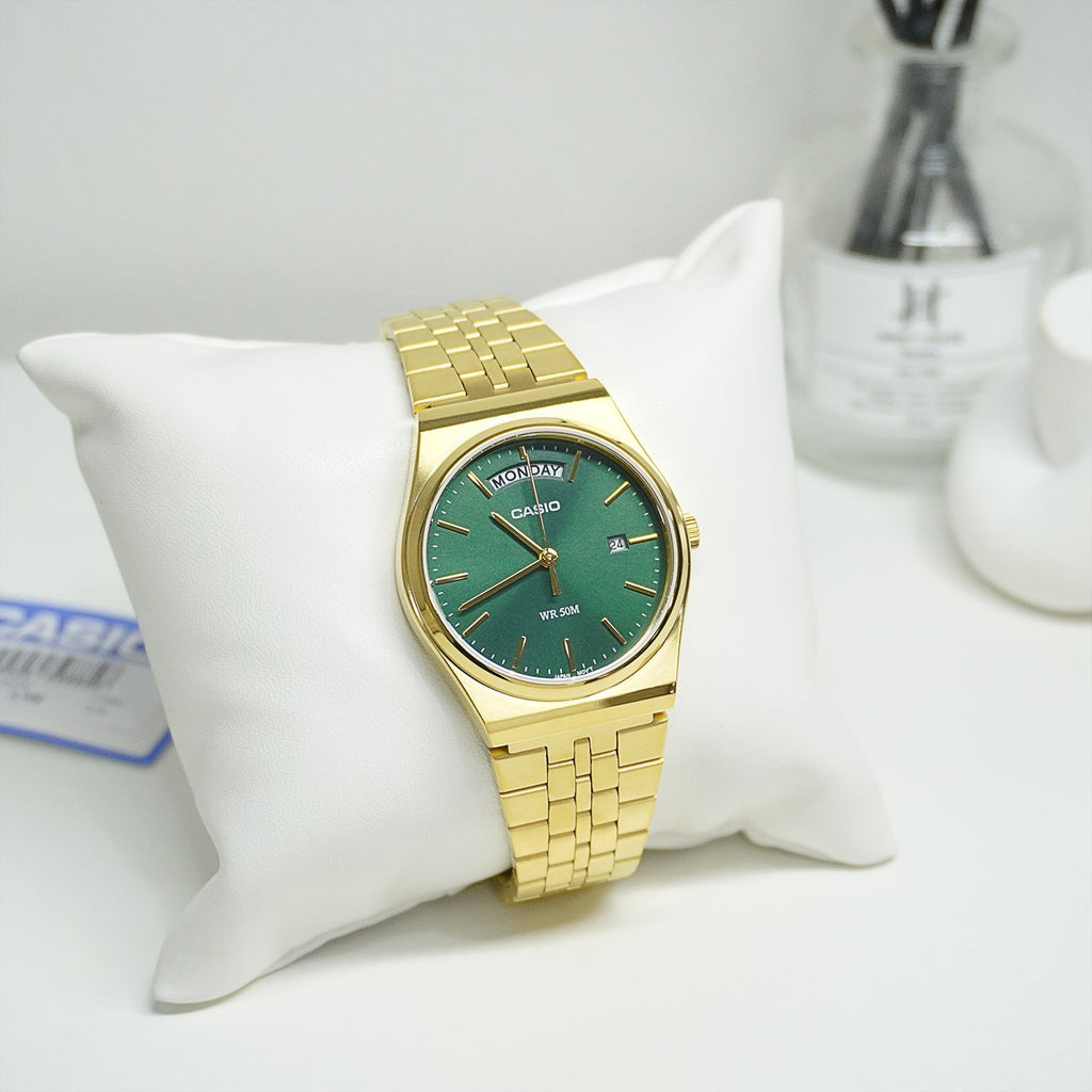 Reloj Casio MTP-B146G-3AV Dorado Esfera Verde Acero Inoxidable 50M