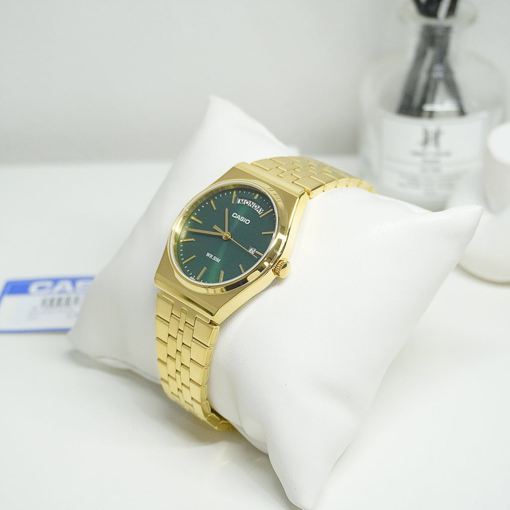 Reloj Casio MTP-B146G-3AV Dorado Esfera Verde Acero Inoxidable 50M