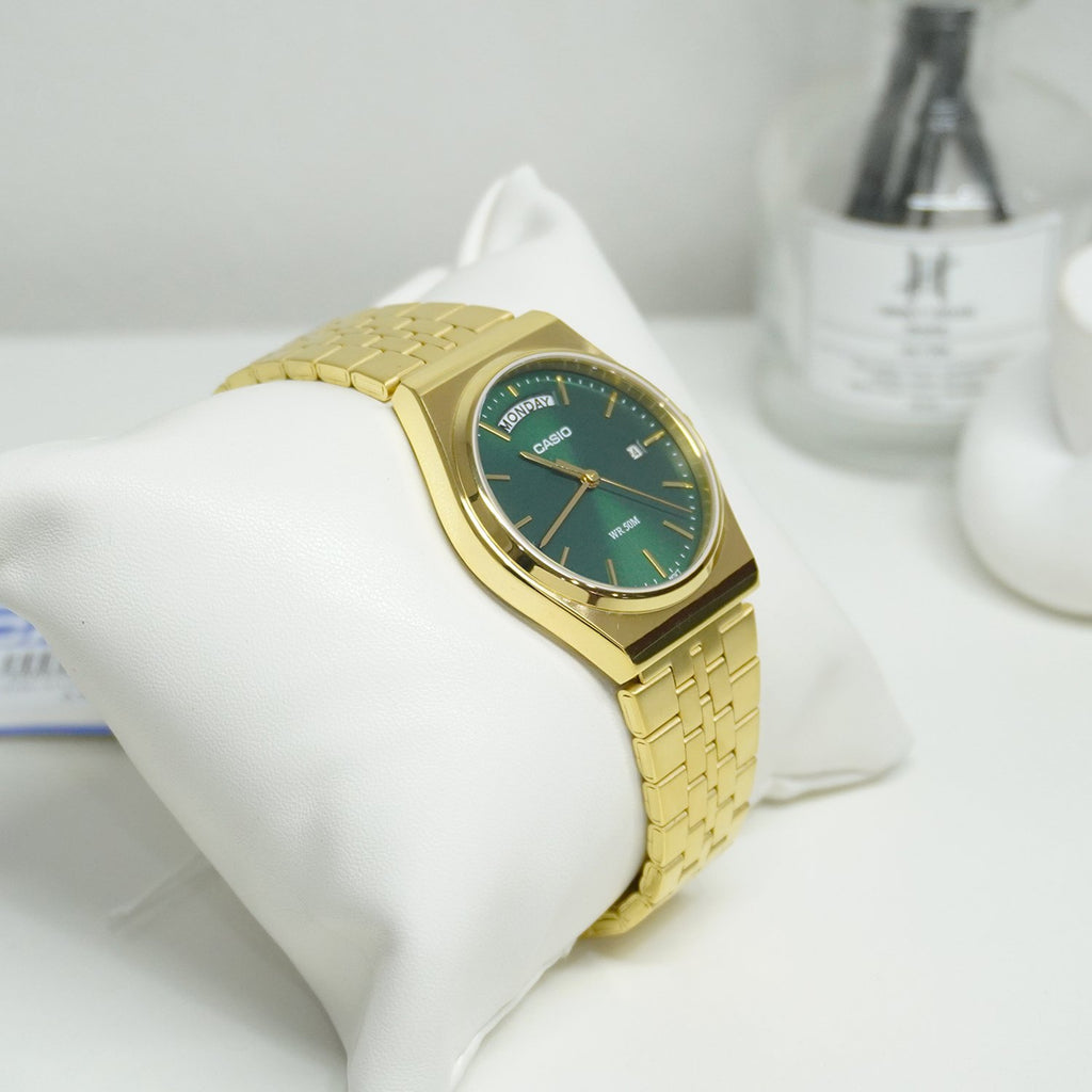 Reloj Casio MTP-B146G-3AV Dorado Esfera Verde Acero Inoxidable 50M