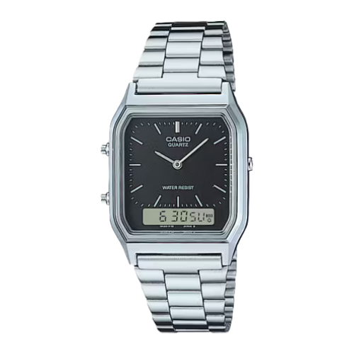 Reloj Casio AQ-230A-1DMQ Negro Plateado Vintage Ana-Digi