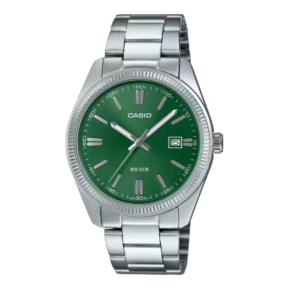 Reloj Casio MTP-1302D-3AV Acero Inoxidable Esfera Verde Fecha 50M