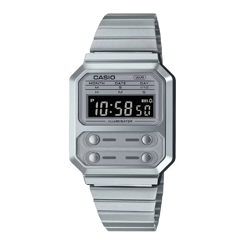 Reloj Casio A100WE-7B Plateado Digital Vintage Acero Inoxidable