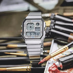 Reloj Casio Vintage A130WE-7ADF Plateado Digital LCD Azul