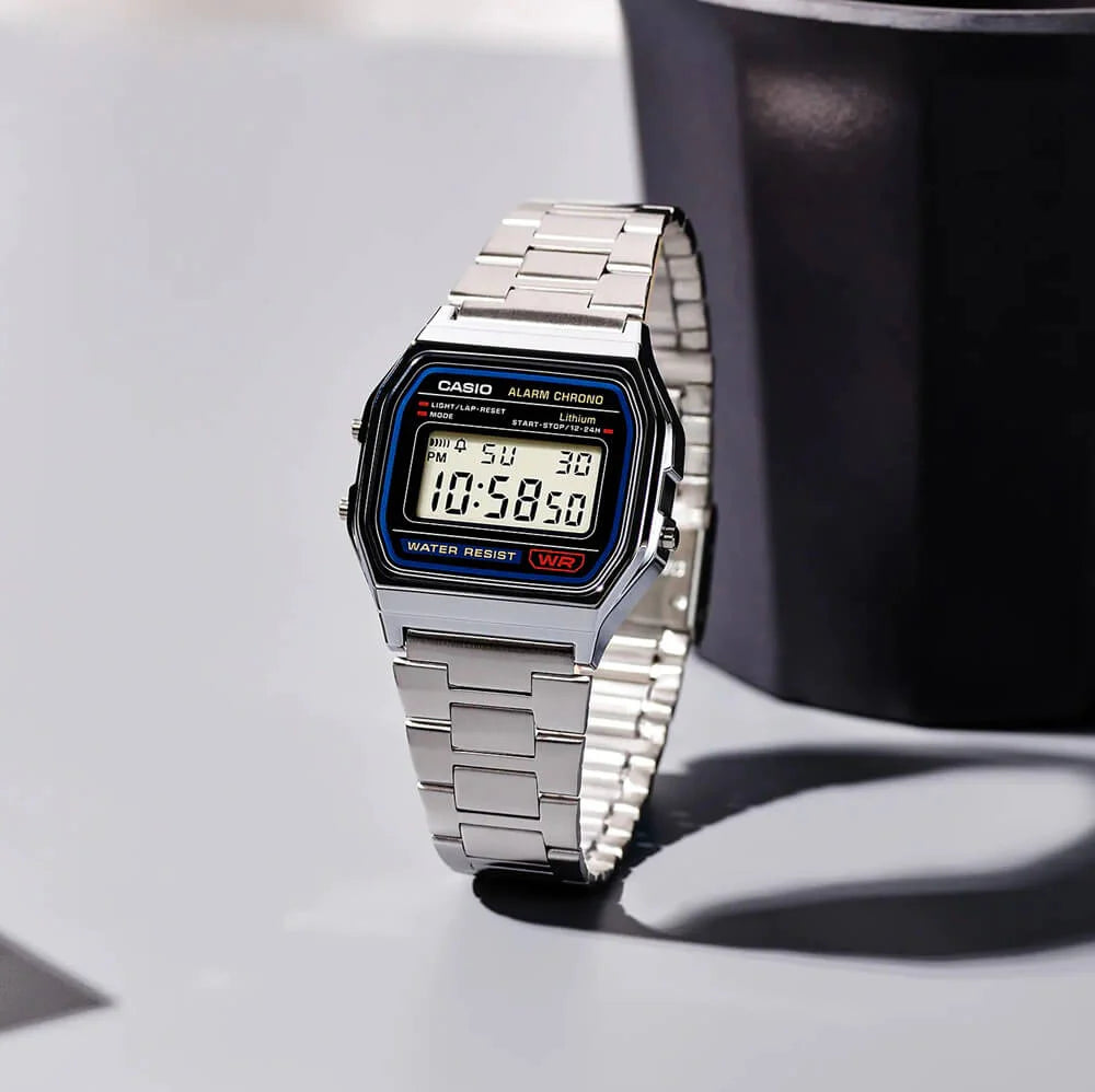 Reloj Casio A158WA-1 Plateado Digital Vintage Acero Inoxidable