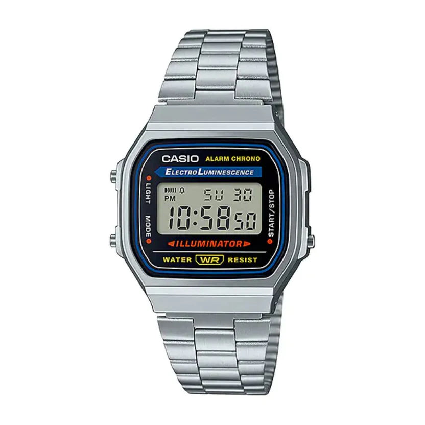 Reloj Casio A168WA-1 Plateado Digital Vintage Acero Inoxidable