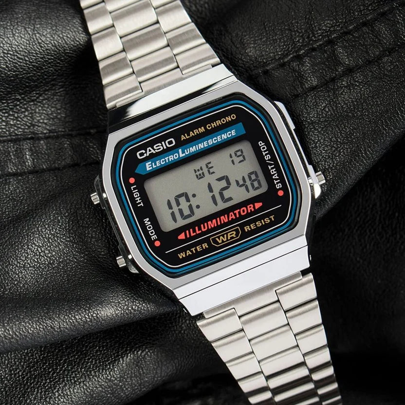Reloj Casio A168WA-1 Plateado Digital Vintage Acero Inoxidable