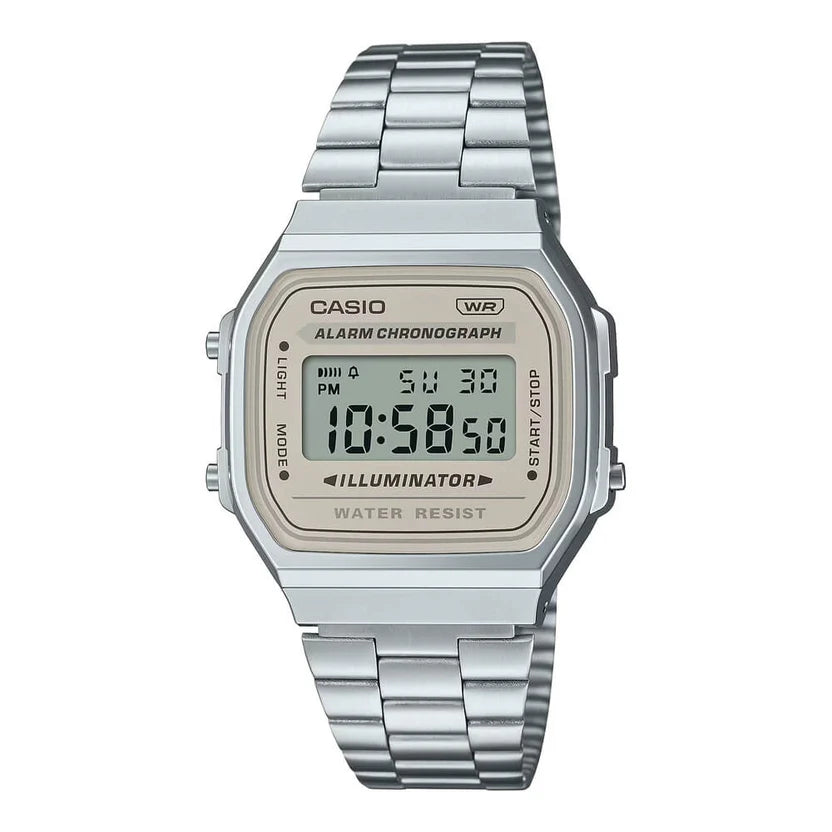 Reloj Casio A168WA-8AY Plateado Digital Vintage Acero Inoxidable