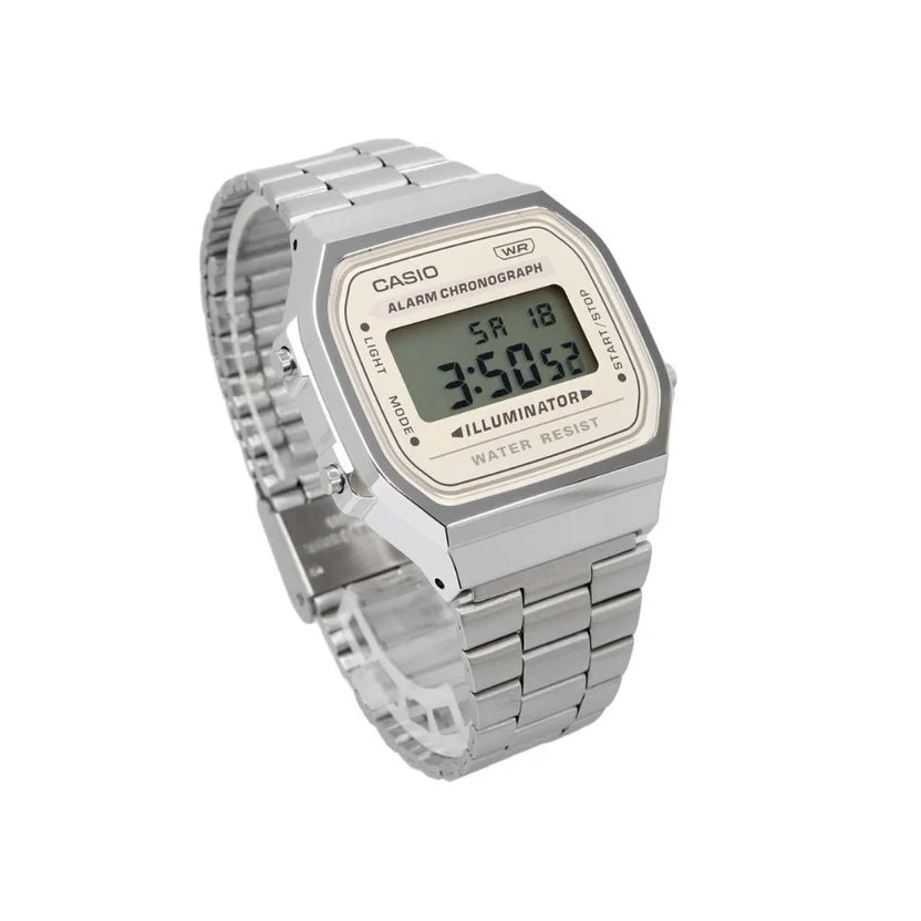 Reloj Casio A168WA-8AY Plateado Digital Vintage Acero Inoxidable