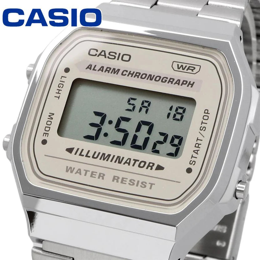 Reloj Casio A168WA-8AY Plateado Digital Vintage Acero Inoxidable