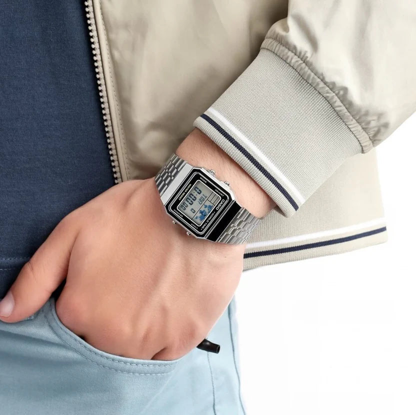 Reloj Casio A500WA-1 Plateado Retro World Time