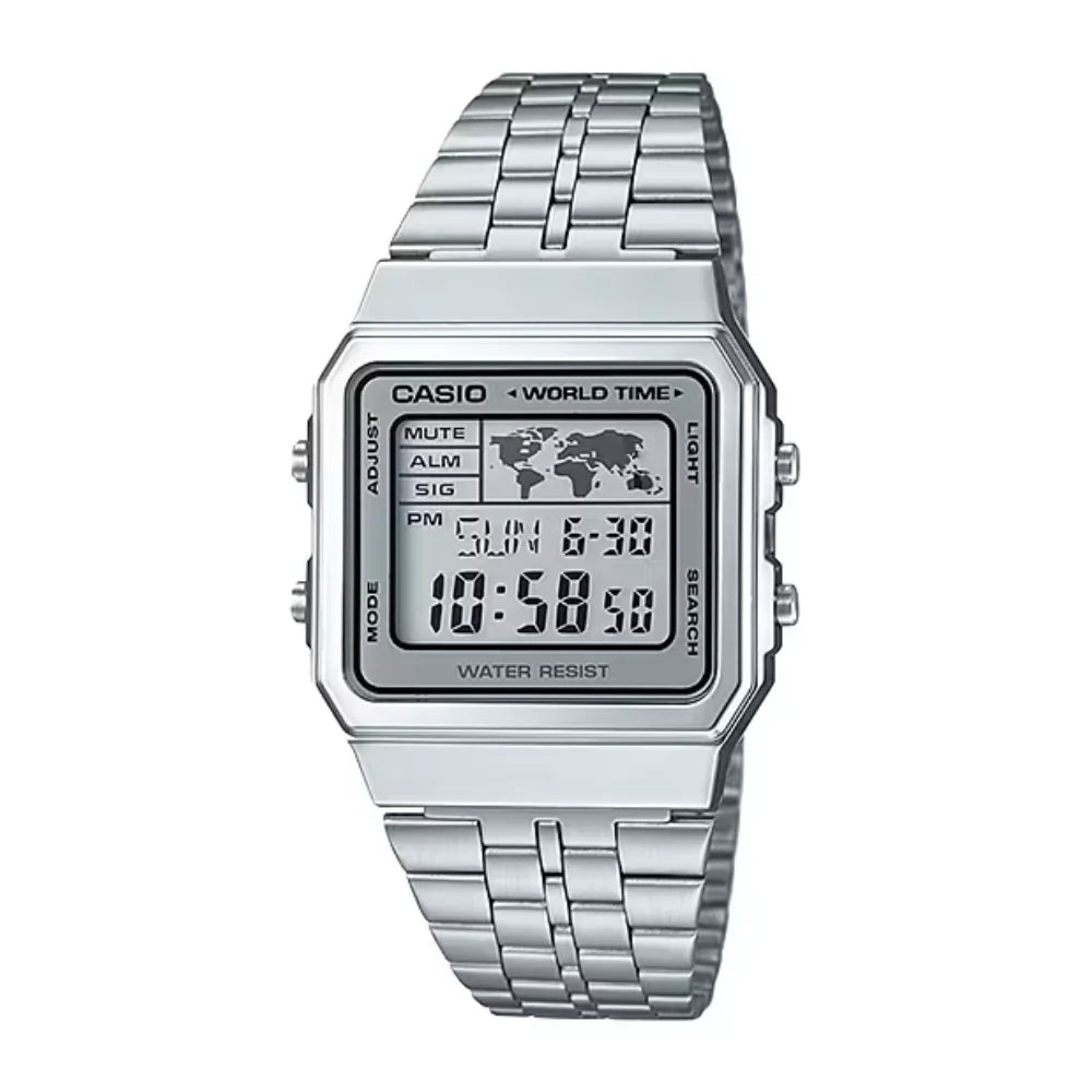 Reloj Casio Vintage A500WA-7DF Plateado Digital Hora Mundial