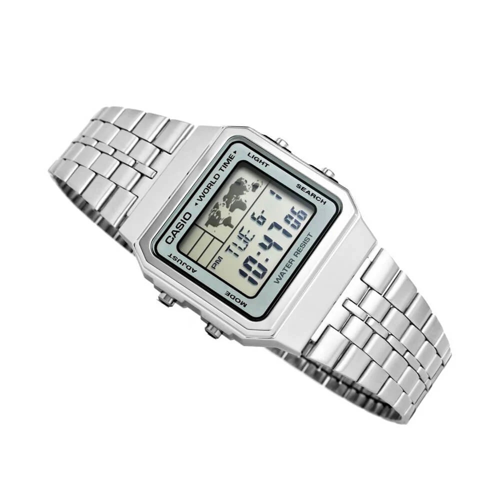 Reloj Casio Vintage A500WA-7DF Plateado Digital Hora Mundial