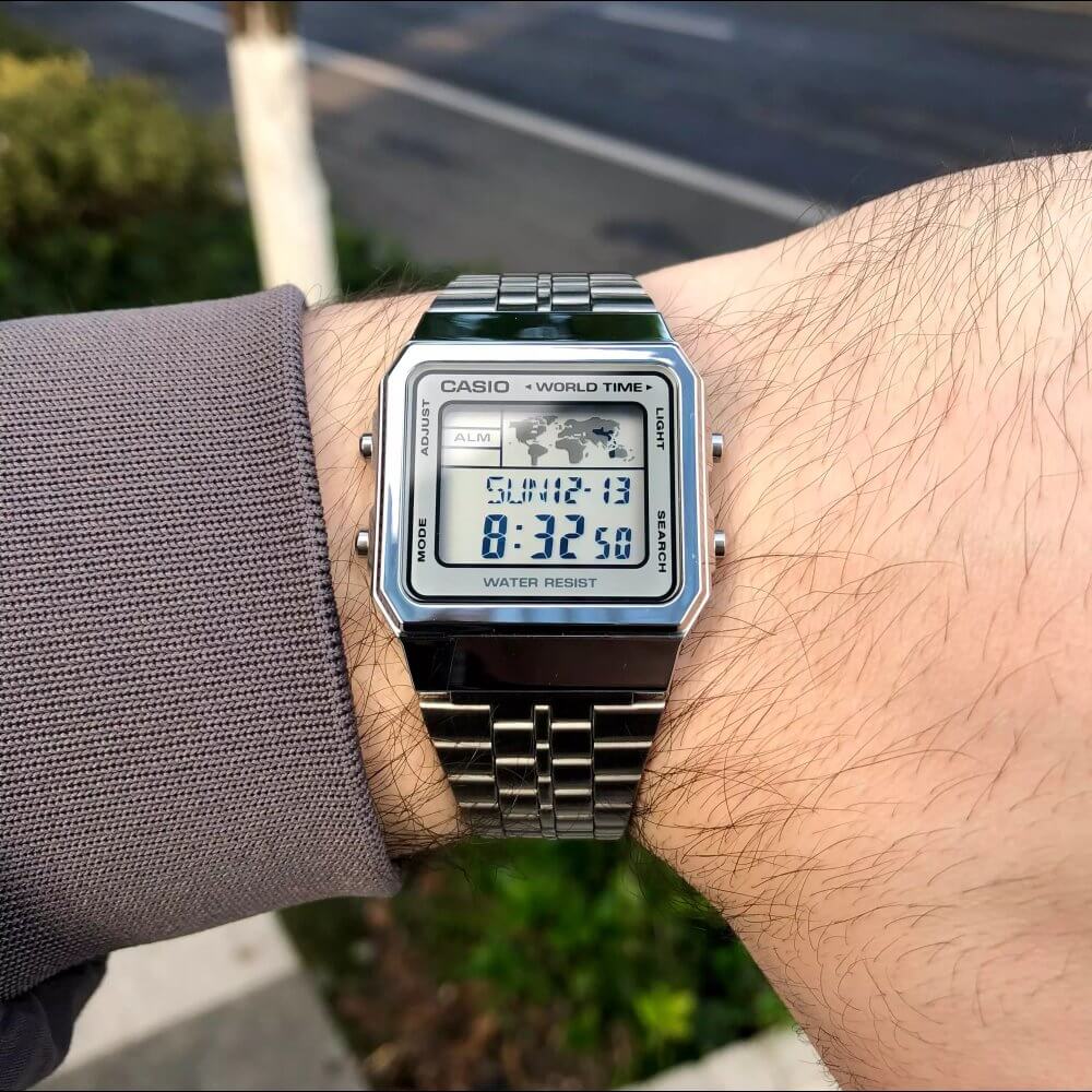 Reloj Casio Vintage A500WA-7DF Plateado Digital Hora Mundial