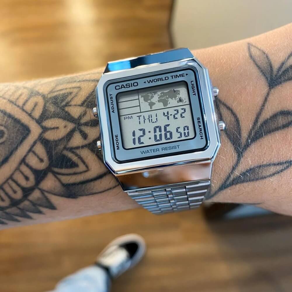 Reloj Casio Vintage A500WA-7DF Plateado Digital Hora Mundial