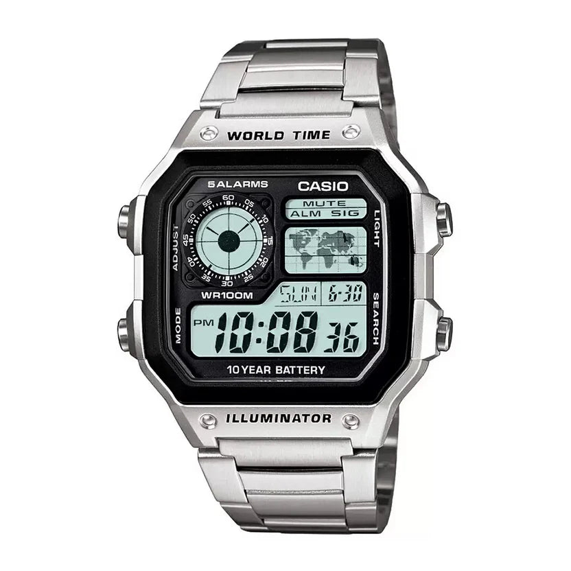Reloj Casio AE-1200WHD-1AV Acero Inoxidable Digital World Time 100M