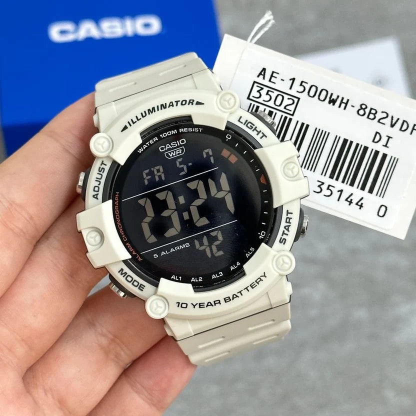 Reloj Casio AE-1500WH-8B2V Digital Blanco Gris Claro Pantalla Negativa 100M