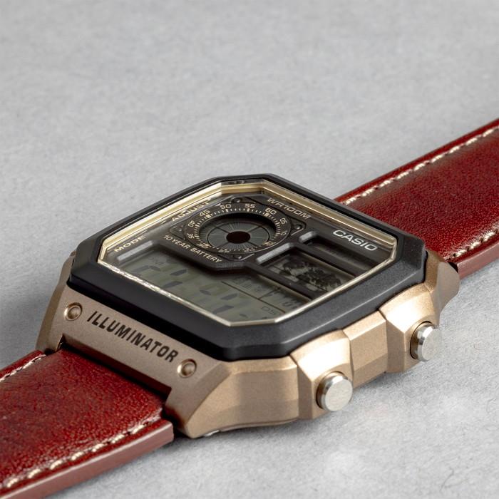Reloj Casio AE-1200WHL-5AV World Time Cuero Café 100M Digital Original