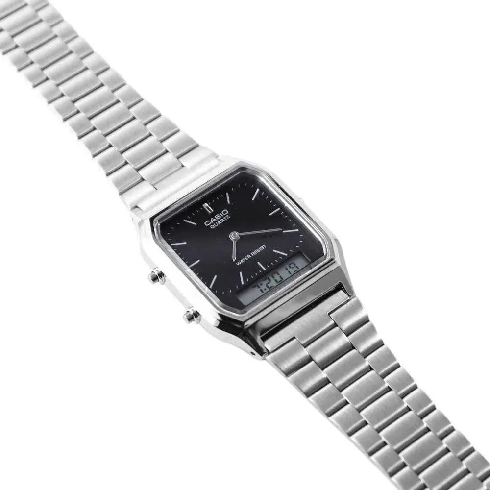 Reloj Casio AQ-230A-1DMQ Negro Plateado Vintage Ana-Digi