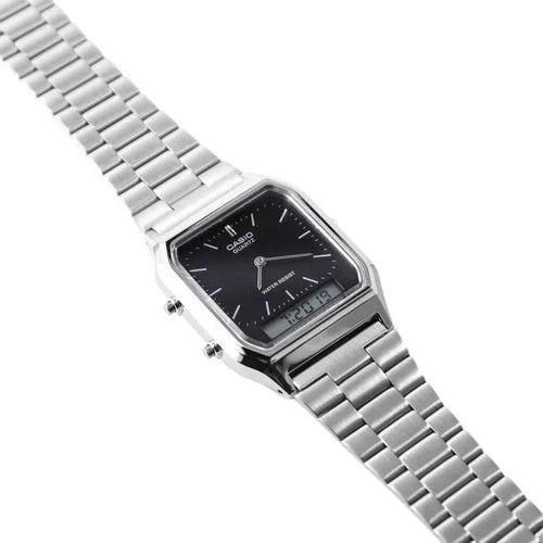 Reloj Casio AQ-230A-1DMQ Negro Plateado Vintage Ana-Digi
