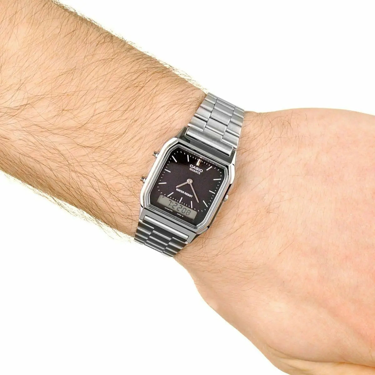 Reloj Casio AQ-230A-1DMQ Negro Plateado Vintage Ana-Digi