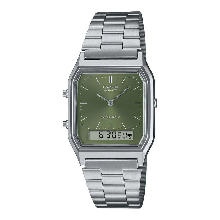 Reloj Casio AQ-230A-3AMQY Vintage Acero Inoxidable Oliva Analógico Digital