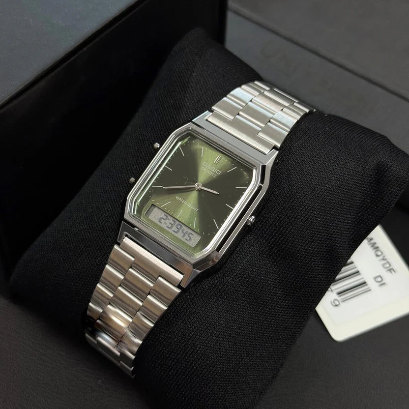 Reloj Casio AQ-230A-3AMQY Vintage Acero Inoxidable Oliva Analógico Digital