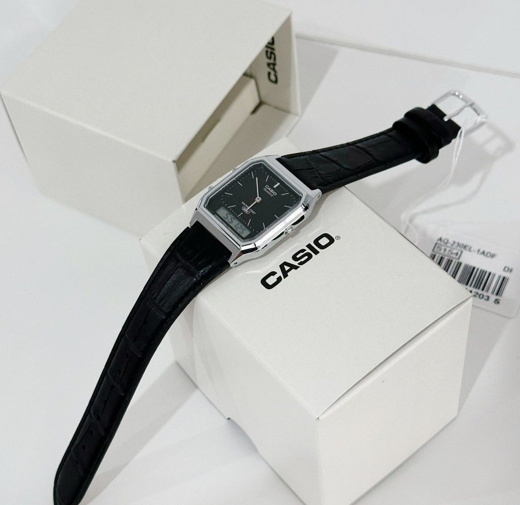Reloj Casio AQ-230EL-1A Analógico Digital Correa de Cuero Negro Vintage