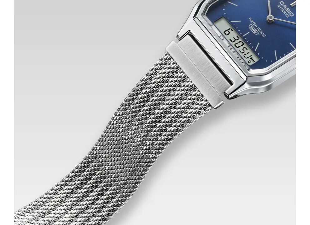 Reloj Casio AQ-230EM-2A Plateado Analógico Digital Vintage Azul Acero Inoxidable