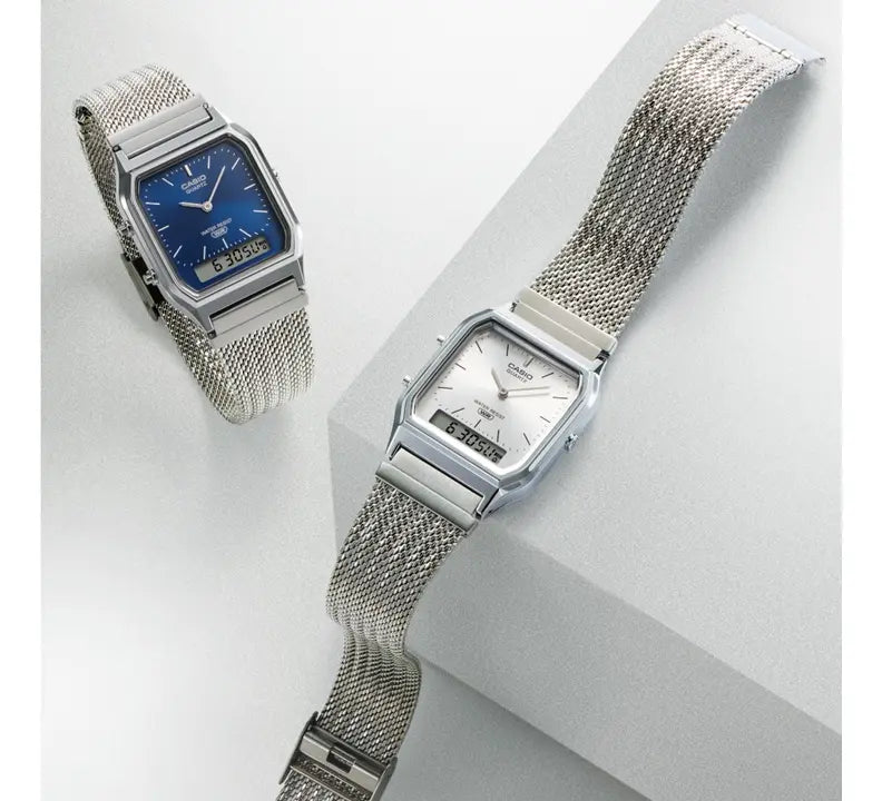 Reloj Casio AQ-230EM-7A Plateado Analógico Digital Vintage Acero Inoxidable