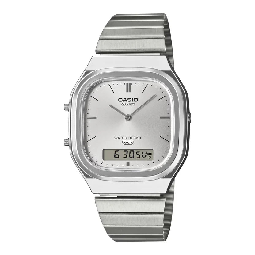 Reloj Casio AQ-240E-7ADF Plateado Analógico Digital Vintage Acero Inoxidable