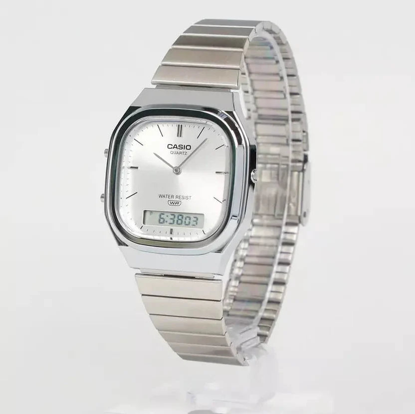 Reloj Casio AQ-240E-7ADF Plateado Analógico Digital Vintage Acero Inoxidable