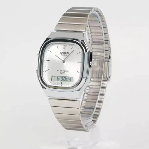 Reloj Casio AQ-240E-7ADF Plateado Analógico Digital Vintage Acero Inoxidable