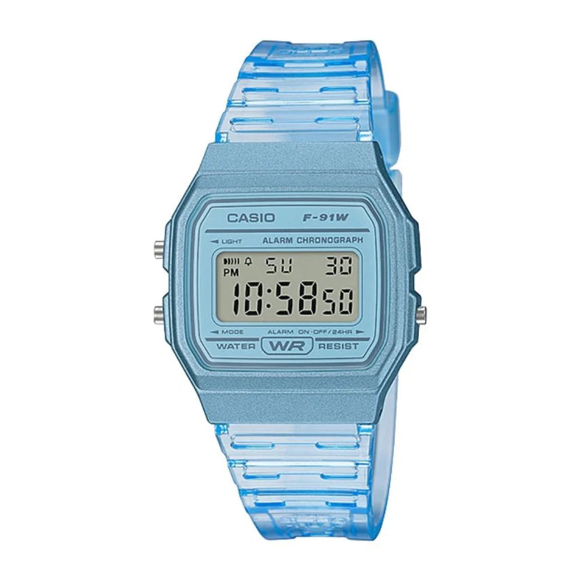 Reloj Casio F-91WS-2DF Digital Azul Translúcido Retro Resina