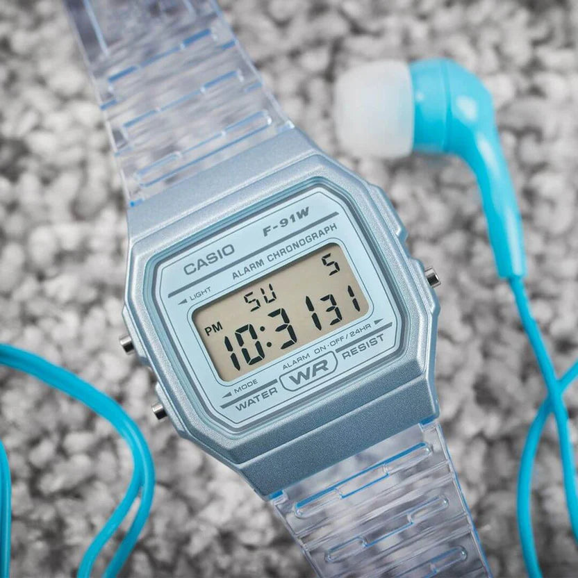 Reloj Casio F-91WS-2DF Digital Azul Translúcido Retro Resina