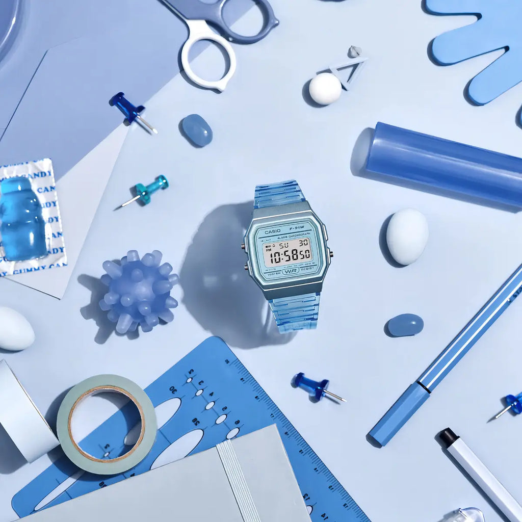 Reloj Casio F-91WS-2DF Digital Azul Translúcido Retro Resina
