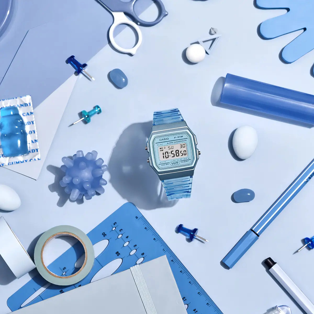 Reloj Casio F-91WS-2DF Digital Azul Translúcido Retro Resina