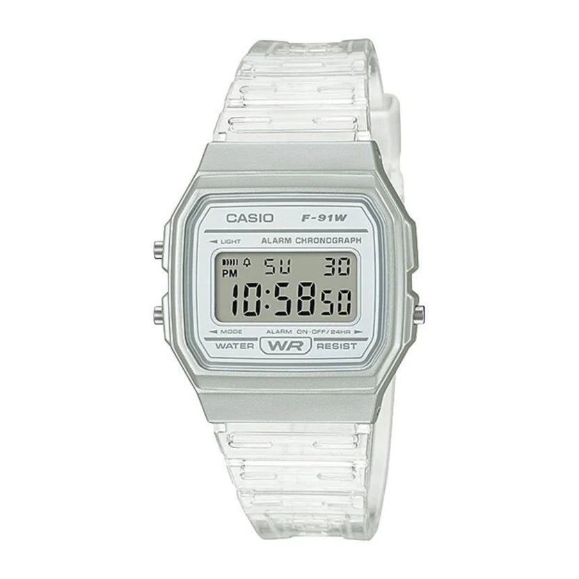 Reloj Casio F-91WS-7DF Digital Blanco Translúcido Retro Resina