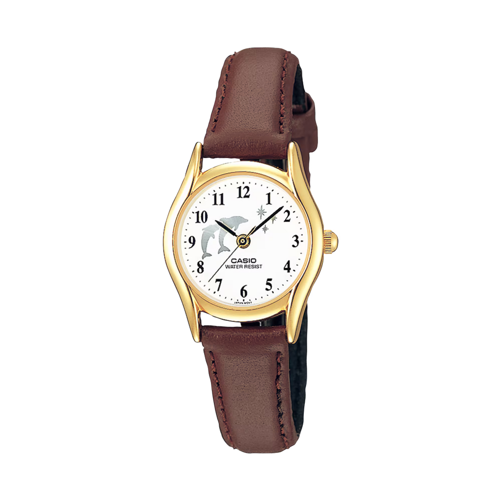 Reloj Casio LTP-1094Q-7B9 Correa de Cuero Negro Esfera Blanca Dorado Clásico Elegante