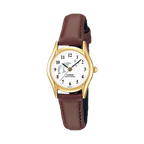 Reloj Casio LTP-1094Q-7B9 Correa de Cuero Negro Esfera Blanca Dorado Clásico Elegante