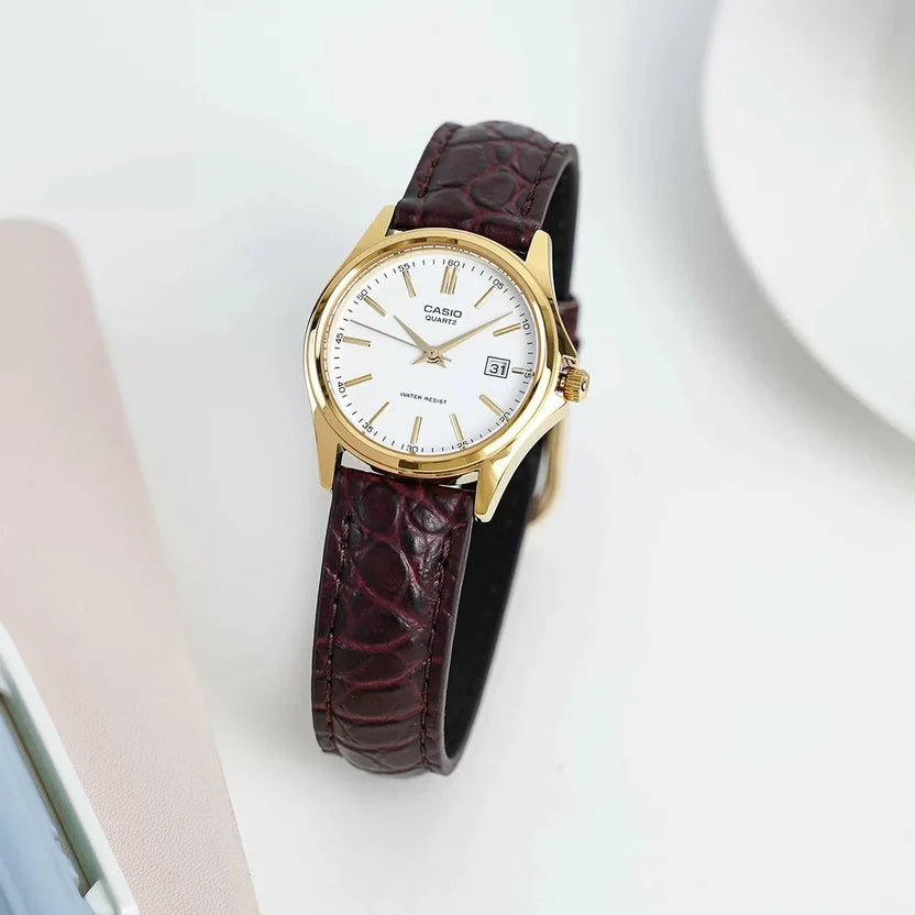 Reloj Casio LTP-1183Q-7ADF Dorado Cuero Genuino Fecha