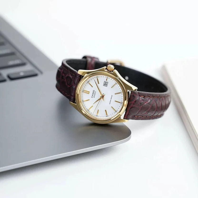 Reloj Casio LTP-1183Q-7ADF Dorado Cuero Genuino Fecha