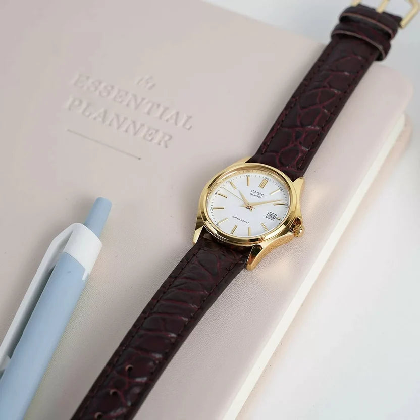 Reloj Casio LTP-1183Q-7ADF Dorado Cuero Genuino Fecha