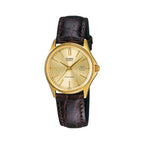 Reloj Casio LTP-1183Q-9A Dorado Correa Cuero Cafe Mujer