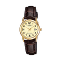 Reloj Casio LTP-V002GL-9B Dorado Cuero Marrón Water Resistant